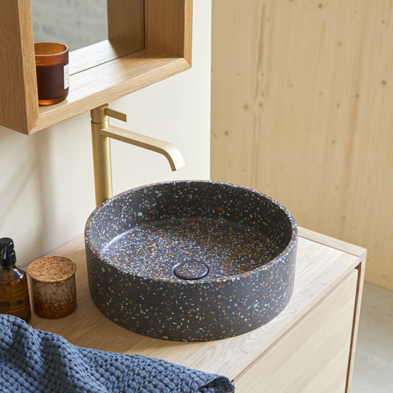Gina Round Black Terrazzo Bathroom Sink, Confetti