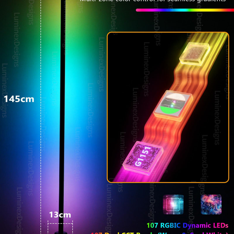 145cm Black LED Traditional Floor Lamp