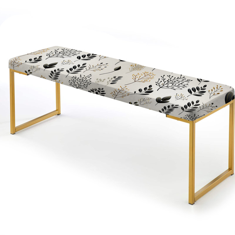 Chic Noir Floral Fusion - Floral Upholstered Gold Bench
