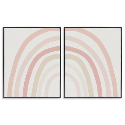 Children's Soft Pastel Rainbow Shape 2 Piece Black Framed Giclee Art Set by Leah Straatsma