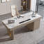 Bureau 5 tiroirs blanc + kaki + or fritté rectangulaire + bois manufacturé + acier inoxydable-832430331-832430325