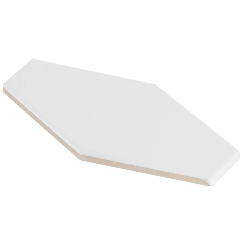 Manchester 4x8 Hexagon Glossy Ceramic Tile, Bianco White