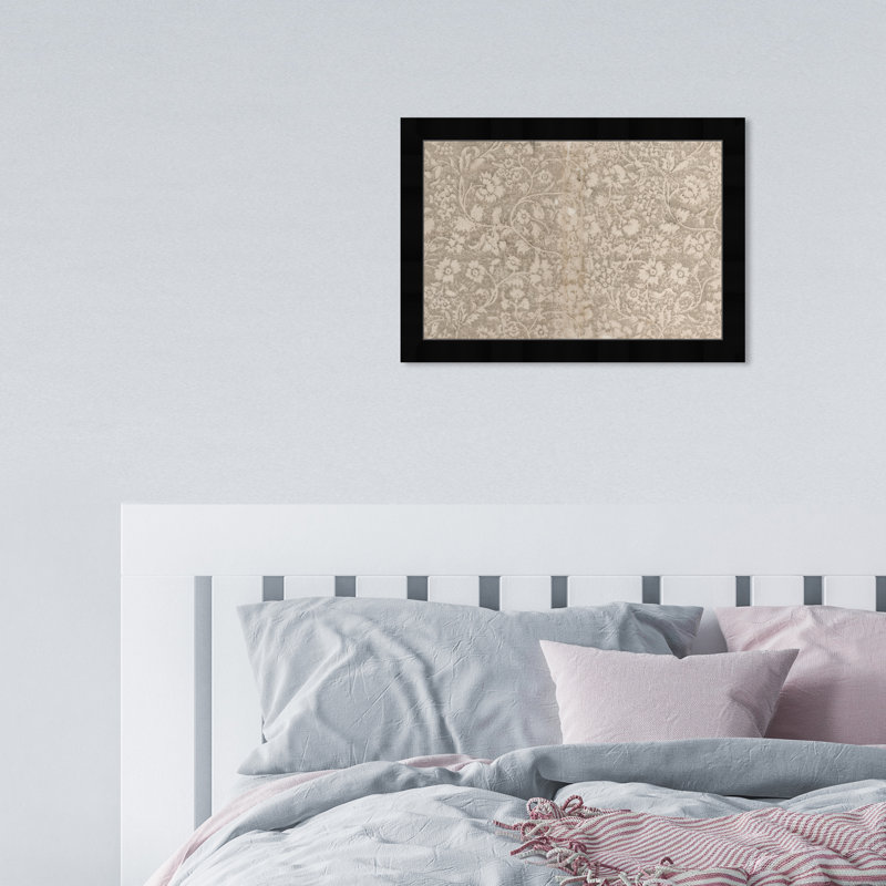 Aesthetic Beige Floral Pattern Canvas by  - Picture Frame Print, Noir, H 12 po x l 17 po