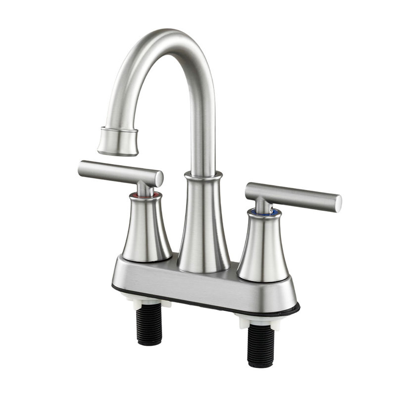 Double Handle Bathroom Sink Faucet with Drainer, Silver