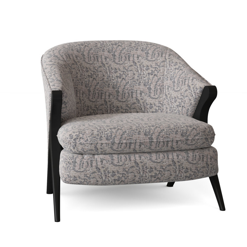 Tatiana Upholstered Barrel Chair, Marble Grey Performance, Dark Walnut