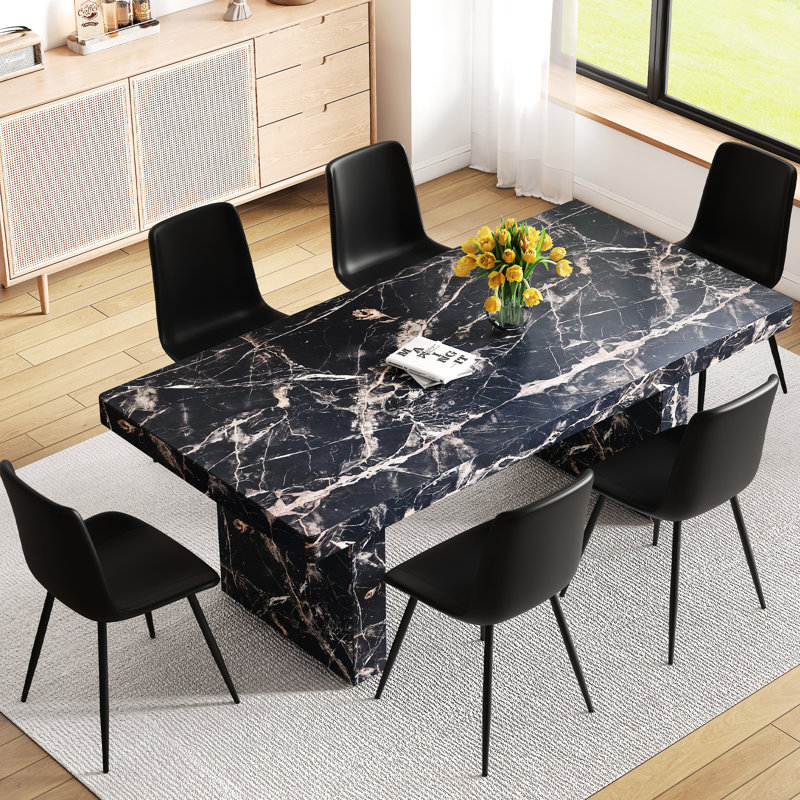 Ensemble de salle à manger luxueux en marbre noir - MDF élégant, moderne, parfait pour la salle à manger et le travail
