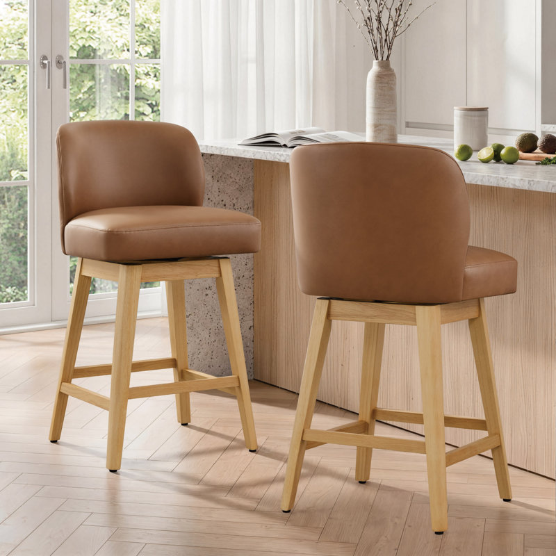 Swivel Counter Stool, Brown Faux Leather