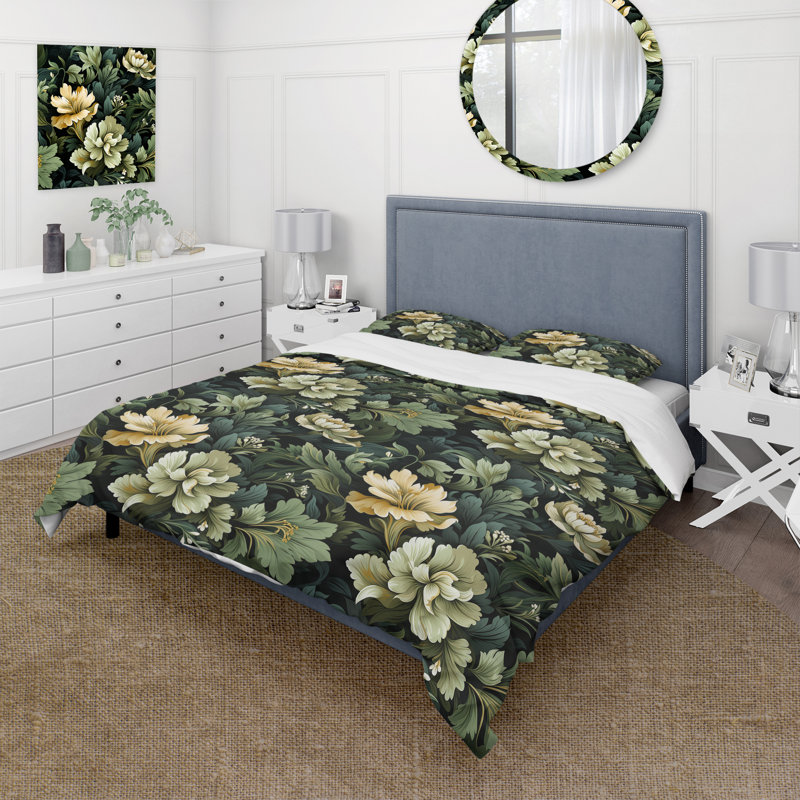 Ensemble de housse de couette Victorian Stealth Flowers  I, Housse de couette pour grand lit et 2 taies décor