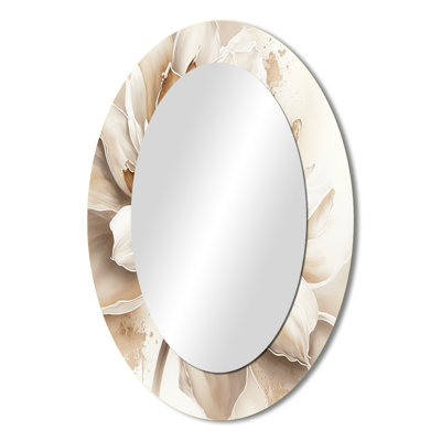 Single Beige Flower III - Beige Traditional Oval Wall Mirror
