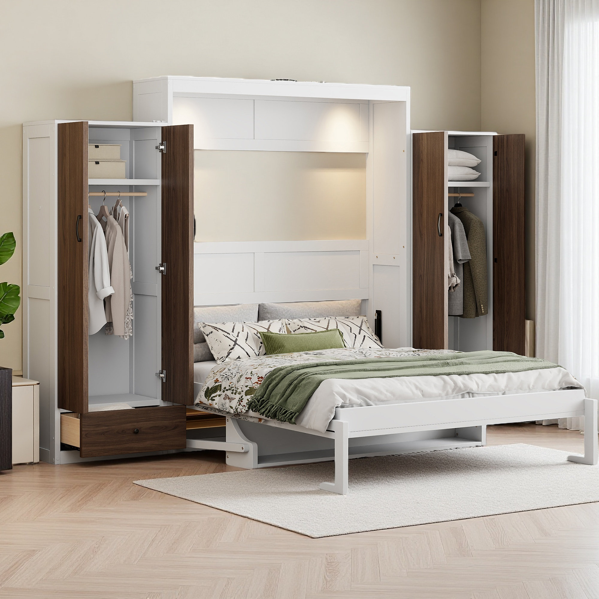 Latitude Run® Murphy Bed Wall Bed With Closet ,Drawers And Table | Wayfair