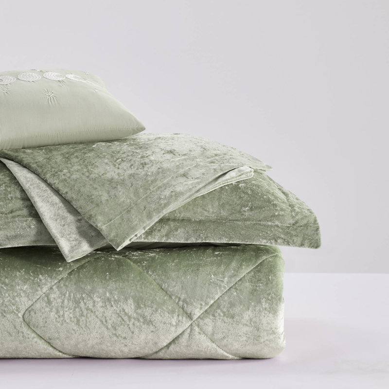 Ensemble de literie en velours de luxe, simple / simple TG, housse de couette matelassée verte avec coussin