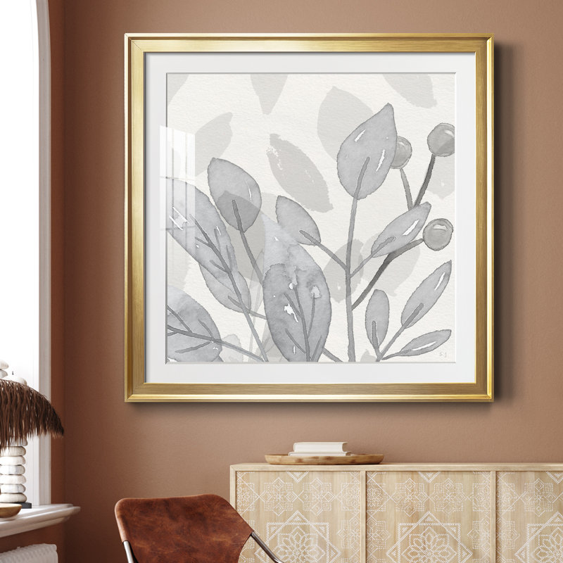 " Shadow Leaves I " Painting Print, 30.5" H x 30.5" W x 1.5" D, Gold Framed