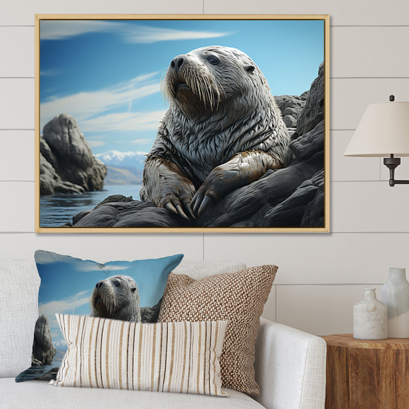 Morse côtier majestueux sur toile, H 24 po x l 32 po x P 1 po, Cadre naturel flottant
