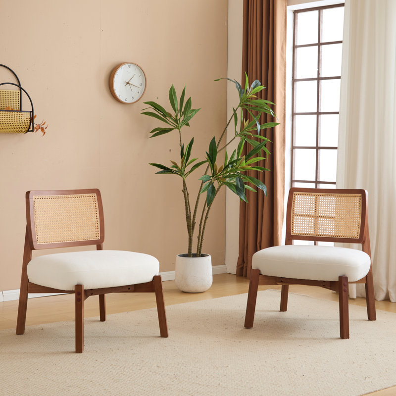 Méridienne beige avec cadre tissé et bois complexe pour 2 personnes