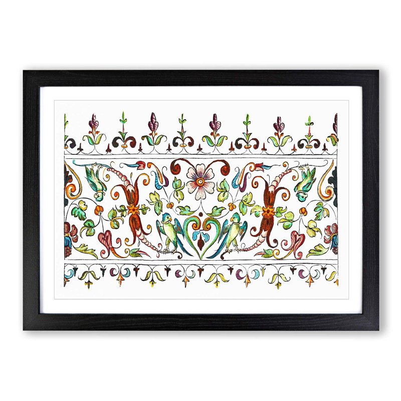 Flowers and Parrots Pattern by William Morris - Picture Frame Painting Print on MDF, 27cm H x 36cm W x 2cm D, Black Framed