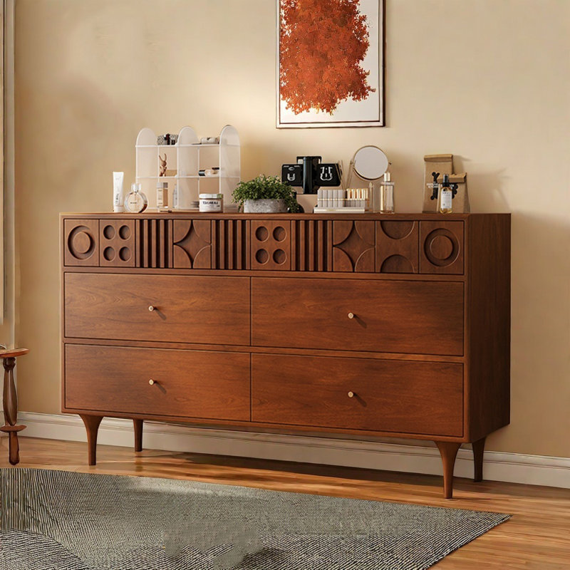 Retro Carved Modern Simple Wooden Accent Chest, 35.43" H x 59.05" W x 15.74" D