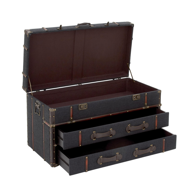 2 Drawer Living Room Coffee Table with Buckle Hinged Top, Navy Blue