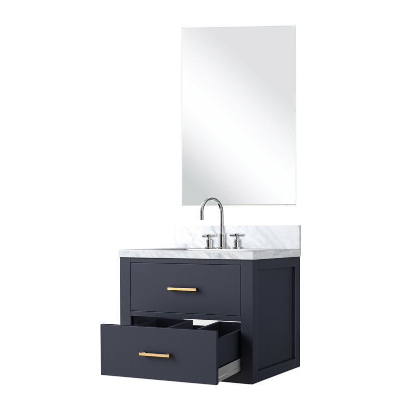 Meuble-lavabo bleu 24 po X P 18 po, comptoir en acrylique, robinet et meuble-lavabo avec miroir inclus, Bleu / Doré