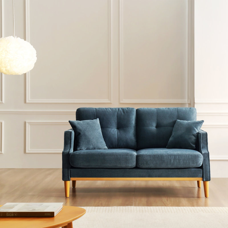 Anwita Recessed Arm Standard Loveseat, Fabric Dark Blue, 35.03" H x 56.7" W x 31.9"D