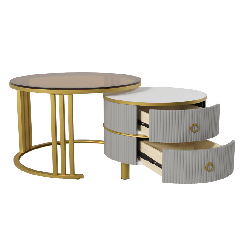 Agatia Frame Coffee Table with Storage, Gold/Grey, Brown/White