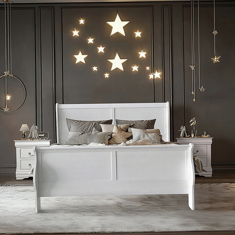 Louis Philippe III White Finish Queen Bed, Queen