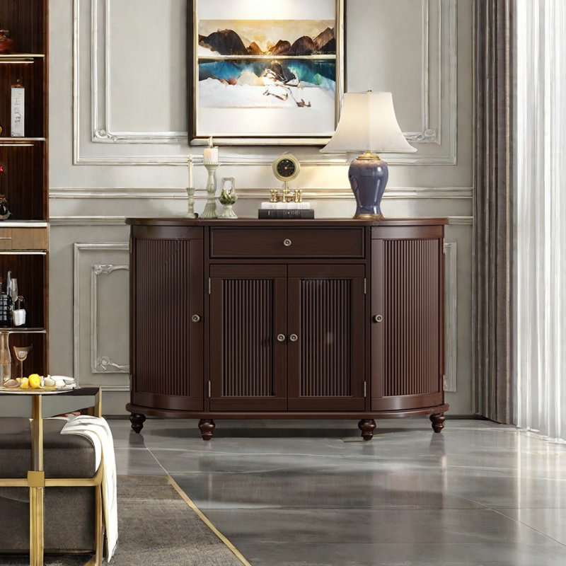 Semi-Circular Sideboard with Large Storage, Dark Brown