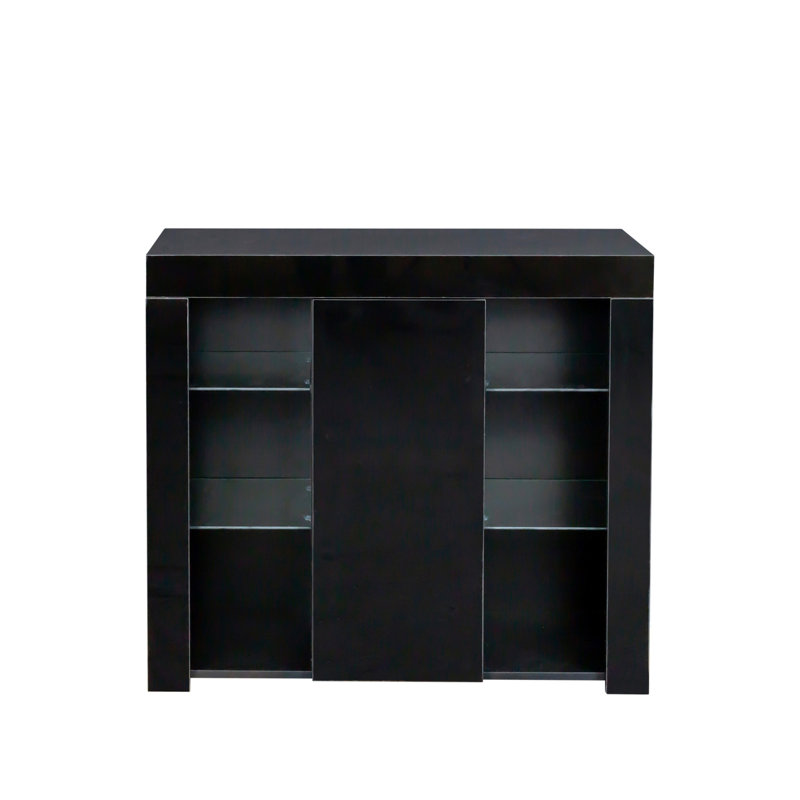 Buffet de cuisine avec éclairage à DEL, armoire de rangement pour buffet de salle à manger ultrabrillante, couloir, salon, meuble télé, meuble vitrine avec tiroir et 1 porte