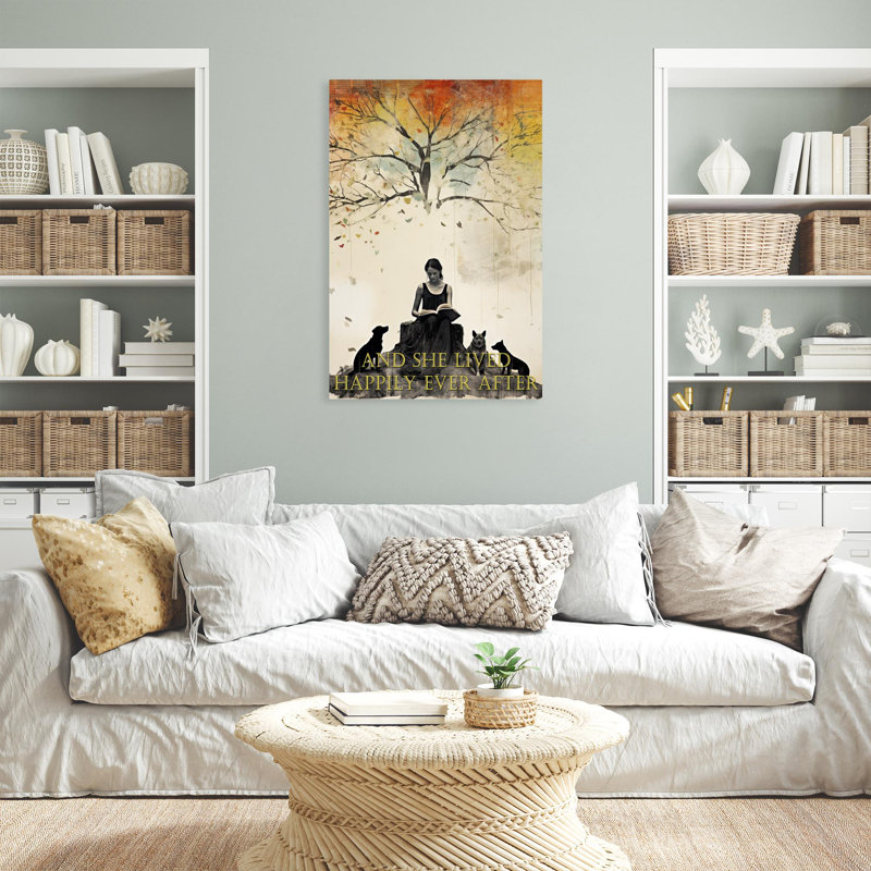 «Dogs And She Lived Happily Ever After» - 1 pièce Re Dogs And She Lived Happily Ever After - 1 pièce, reproduction d'art graphique sur toile tendue