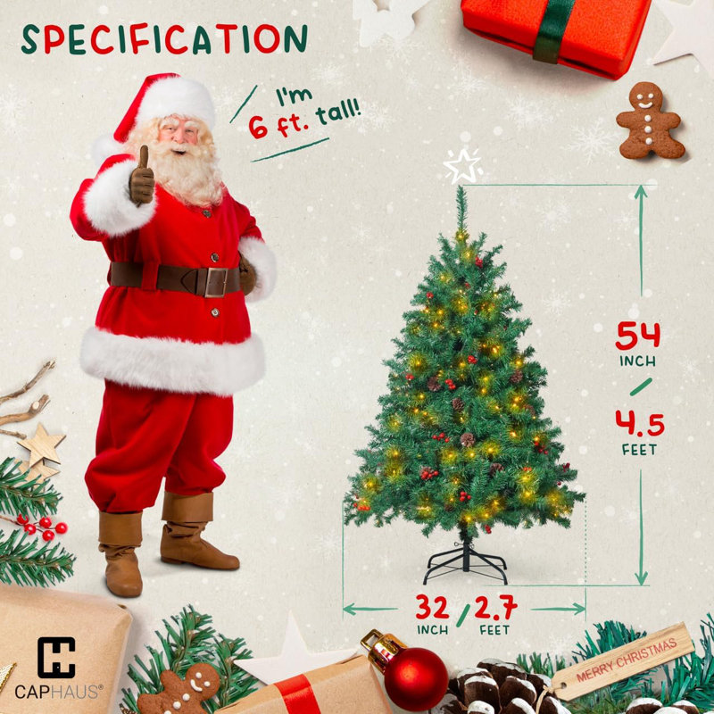 Arbre de Noël artificiel illuminé 4,5 pi avec 4,58 branches et 200 lumières DEL de qualité supérieure, 4.5'