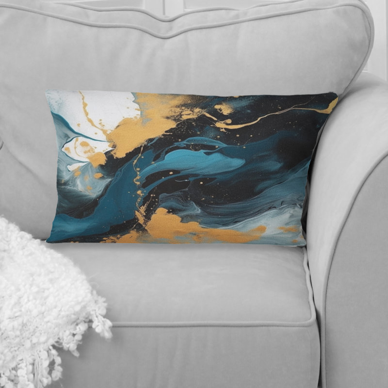 Coussin décoratif bleu foncé et doré à motif de fractales