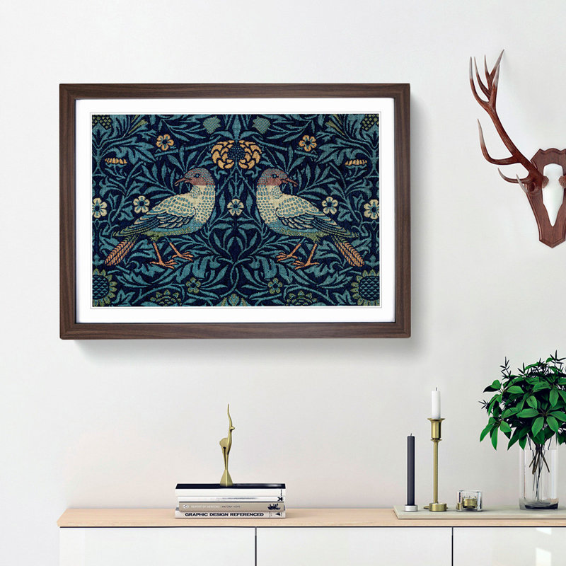 Flowers and Birds Pattern by William Morris - Picture Frame Graphic Art Print on MDF, 27cm H x 36cm W x 2cm D, Walnut Framed