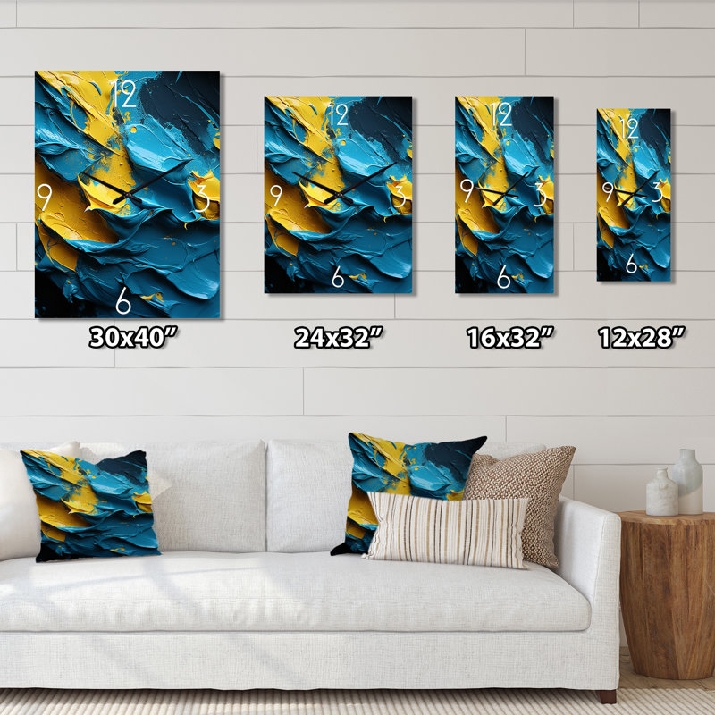 «Rough Love Slavic», peinture abstraite bleue - peinture abstraite horloge murale, Petit