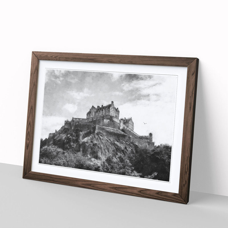 Edinburgh Castle in Scotland - Framed Print, 24cm H x 33cm W x 2cm D, Walnut Framed