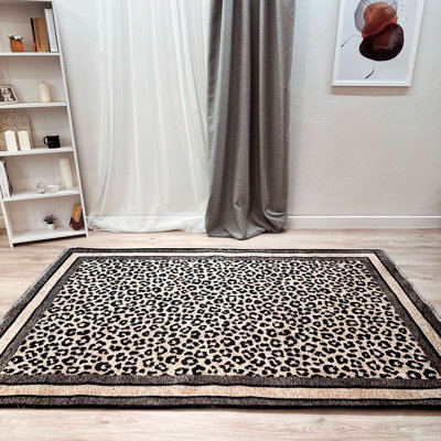 Alfa Rich Ailsa Cheetah & Leopard Pattern Beige & Black Washable Woven Cotton Area Rugs for Living Room Bedroom Kitchen