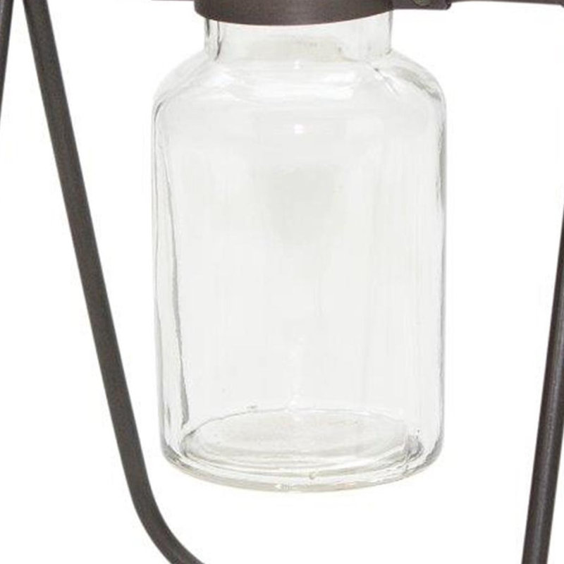Set of Two Clear And Brown Glass And Metal Round Table Vases