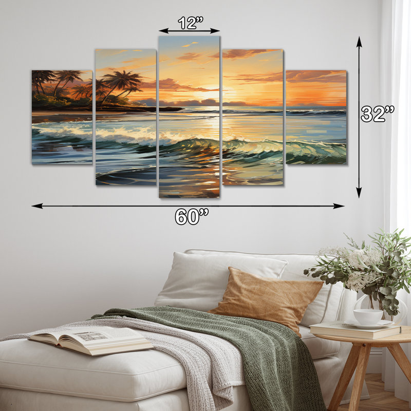 Palmiers romantiques - reproduction sur toile de plage - 5 panneaux