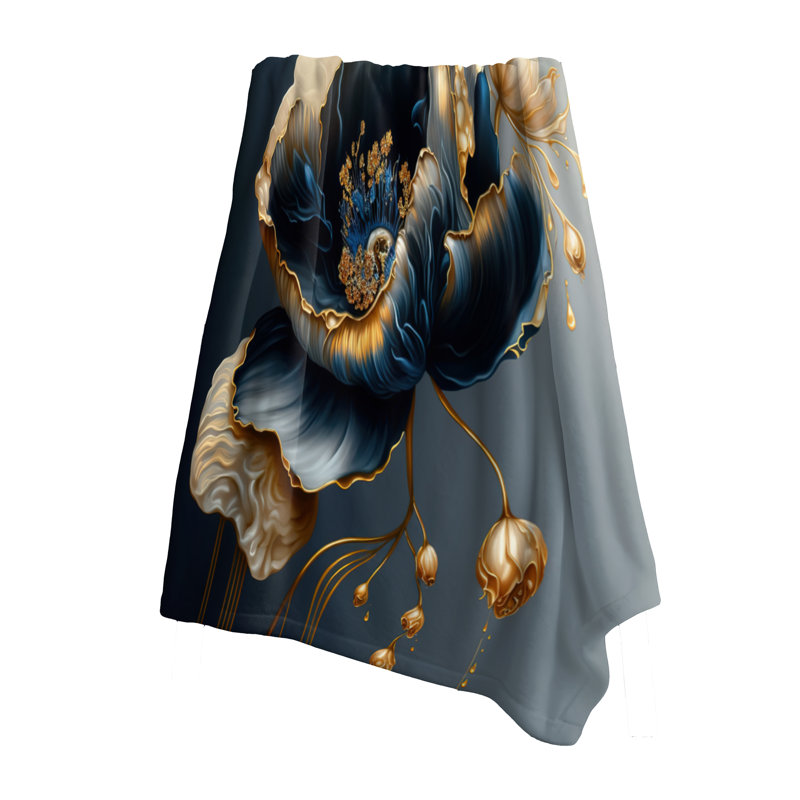 Couverture fleuri bleu foncé et or simple I
