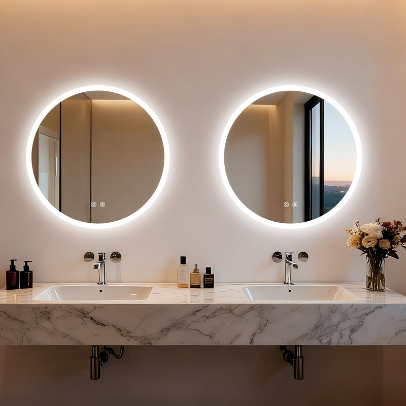Round Lighted Wall Mounted Bathroom Mirror, 50 cm H x 50 cm W