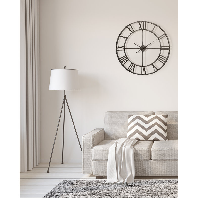 Oversized Antique Brass Metal Wall Clock with Roman Numerals