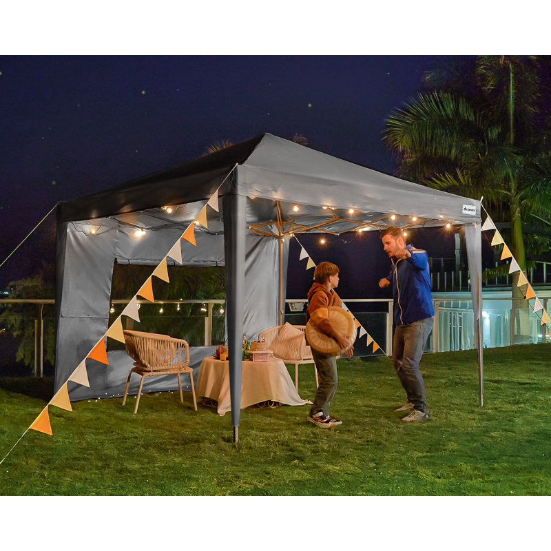 Quictent 3x3m (10x10ft) Pop Up Canopy Gazebo with Mesh Window Sidewalls, Adjustable Height Event Shelter, Portable Tent for Garden Party, Camping, Beige