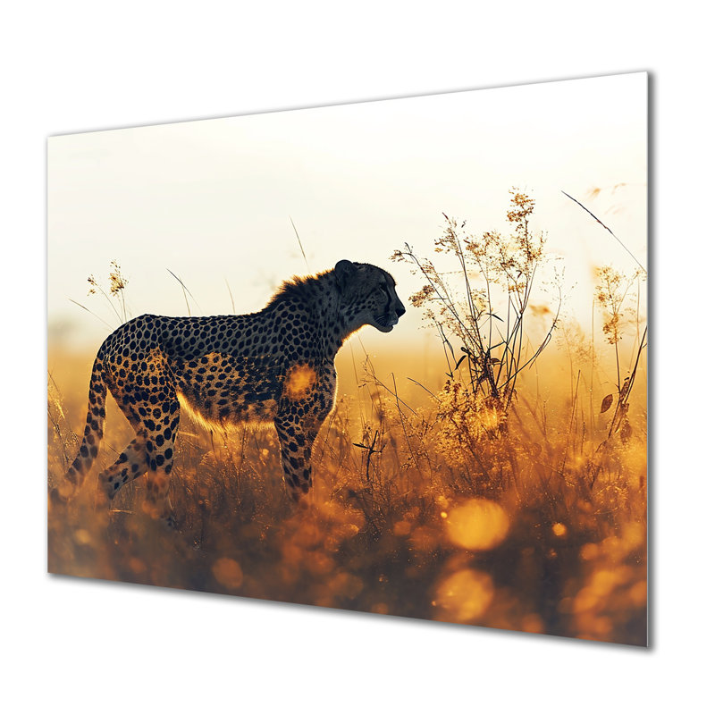 Majestic guépard dans la prairie coucher de soleil - léopard / guépard, art mural, salon, Métal métal
