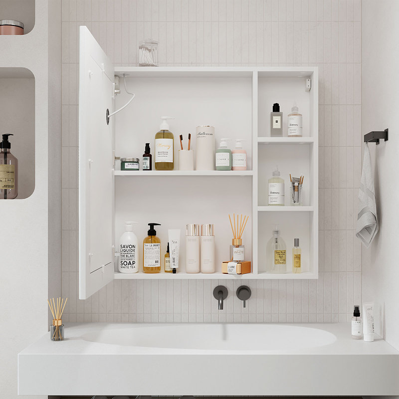 Ayyat 700mm W 700mm H Frameless Medicine Cabinet with Mirror and 6 Fixed Shelves