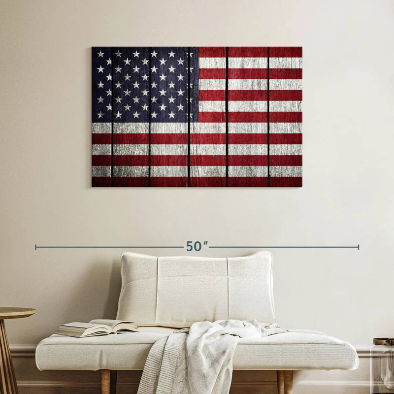 Drapeau américain Borges sur bois, H 26 po x l 39 po