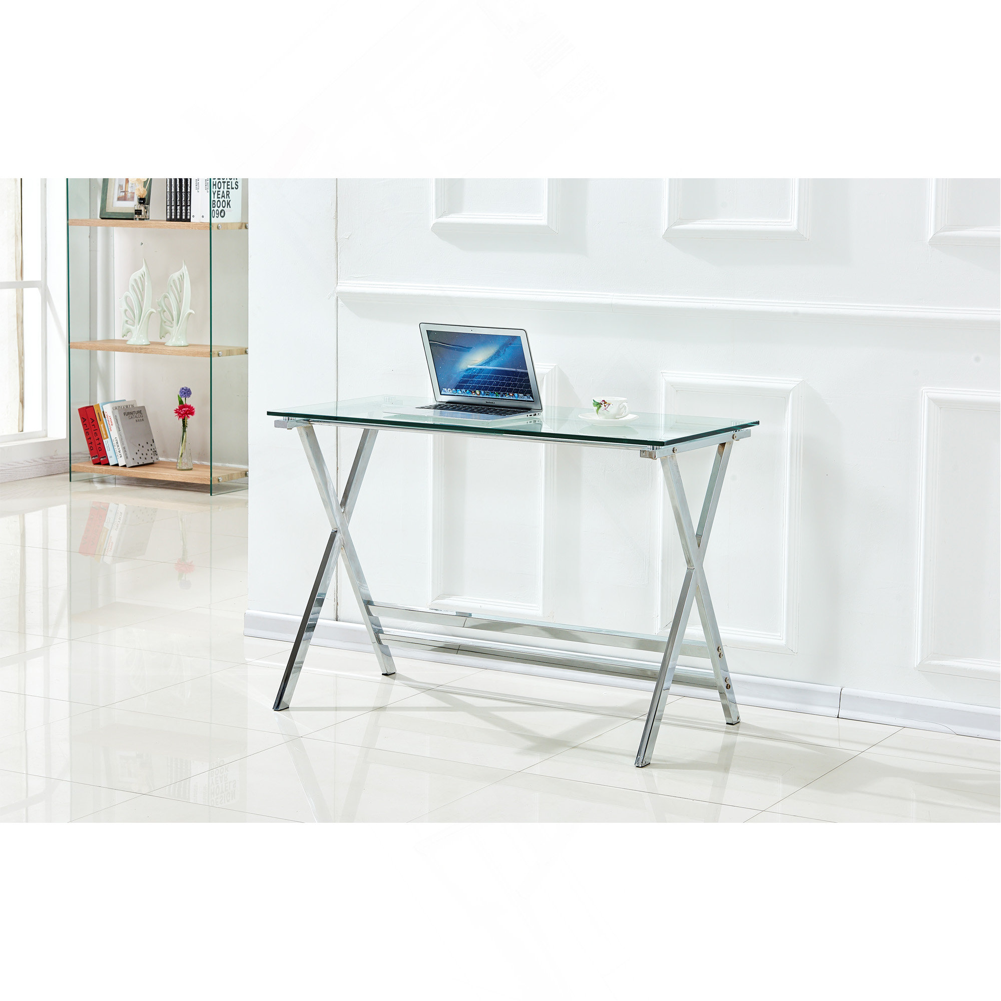 Ivy Bronx Glass Computer Desk, Transparent Tempered Glass Laptop Table ...