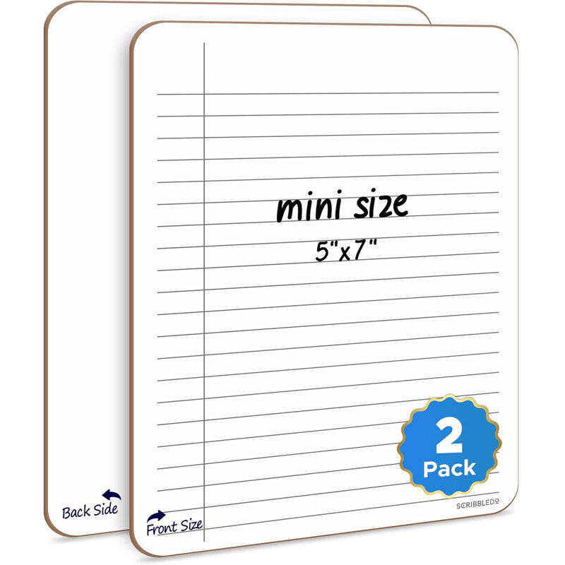 Scribbledo Dry Erase 5"x7" Mini Notebook College Ruled Lined Board 2 Pack Reusable Erasable Writing Note Pad Lapboard Blank Whiteboard On Reverse For Desk
