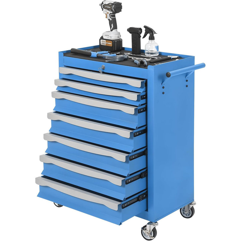 Coffre à outils à 5 tiroirs, chariot à outils roulant, armoire de rangement pour outils de grande capacité avec verrous à clé et tiroirs, boucle à maillons, et peut être combiné à un grand ensemble d'armoires, pour garage, atelier, entrepôt