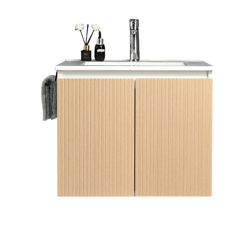 Meuble-lavabo mural avec lavabo en céramique et porte-serviettes noir