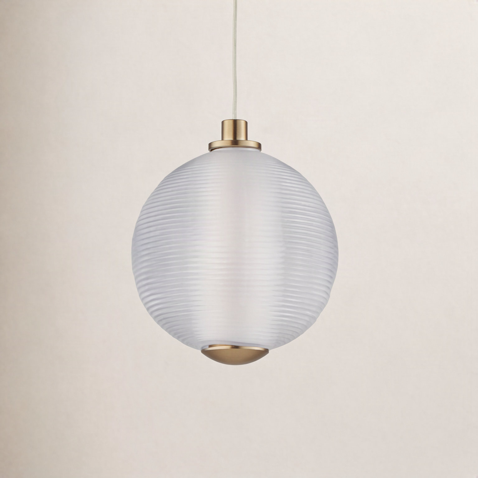 Alicano Single Light Ribbed Glass Steel Dimmable LED Pendant, Gold