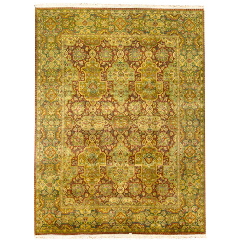 High-Quality Hand-Knotted Wine And Green Area Rug