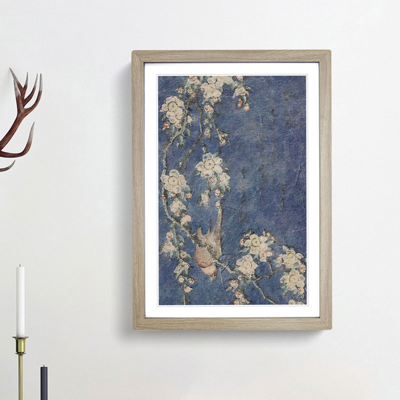 Bullfinch and Weeping Cherry Blossoms by Katsushika Hokusai - Picture Frame Painting Print on MDF, 36cm H x 27cm W x 2cm D